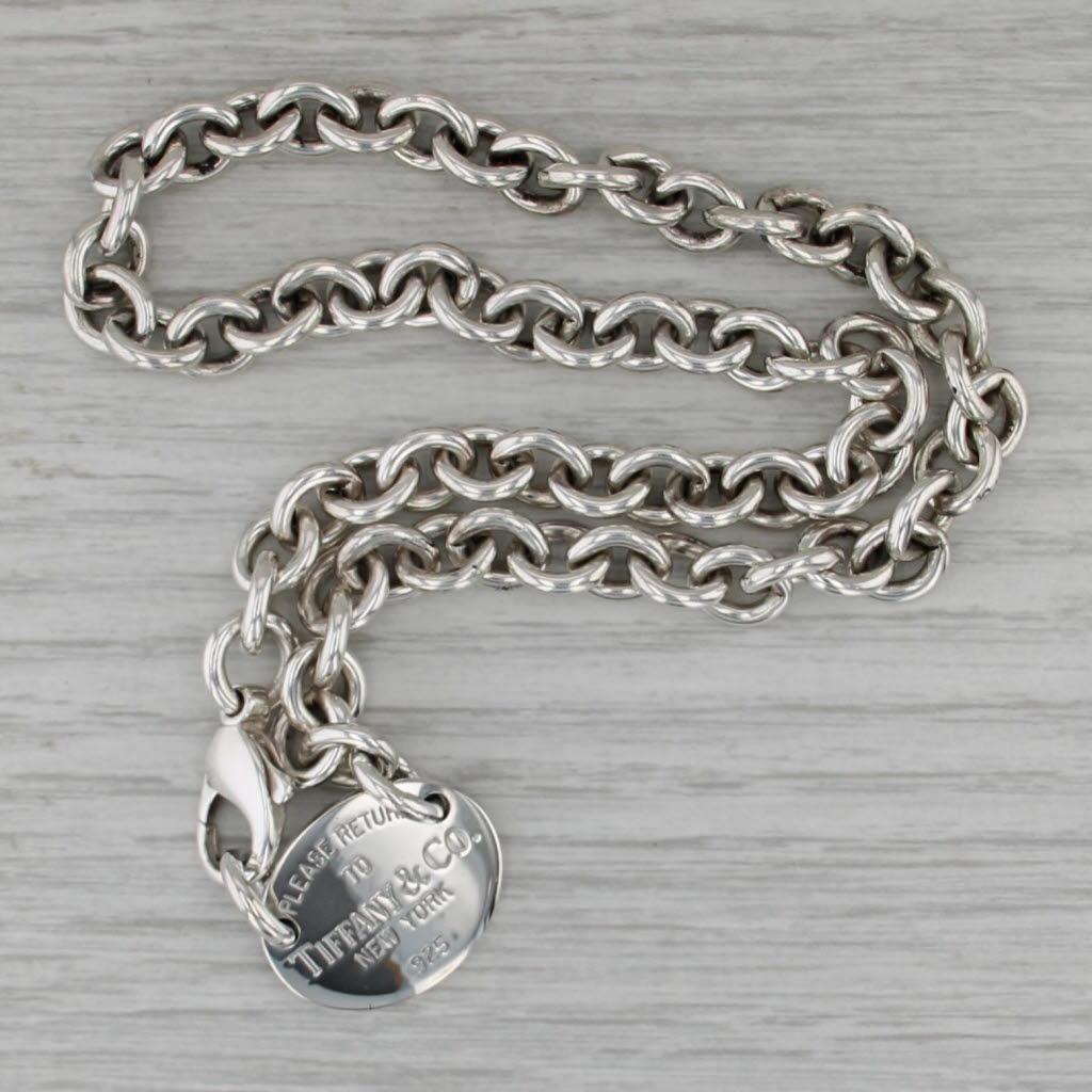 Tiffany Return ID Tag Pendant Necklace Sterling Silver Cable Chain Engravable
