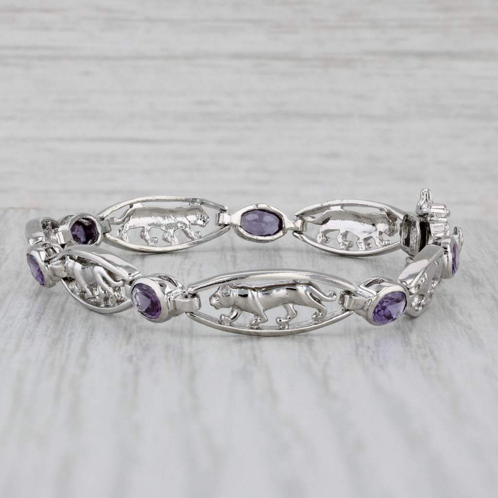 Gray 3.70ctw Purple Lab Created Sapphire Panther Bracelet Sterling Silver 7 1/4"