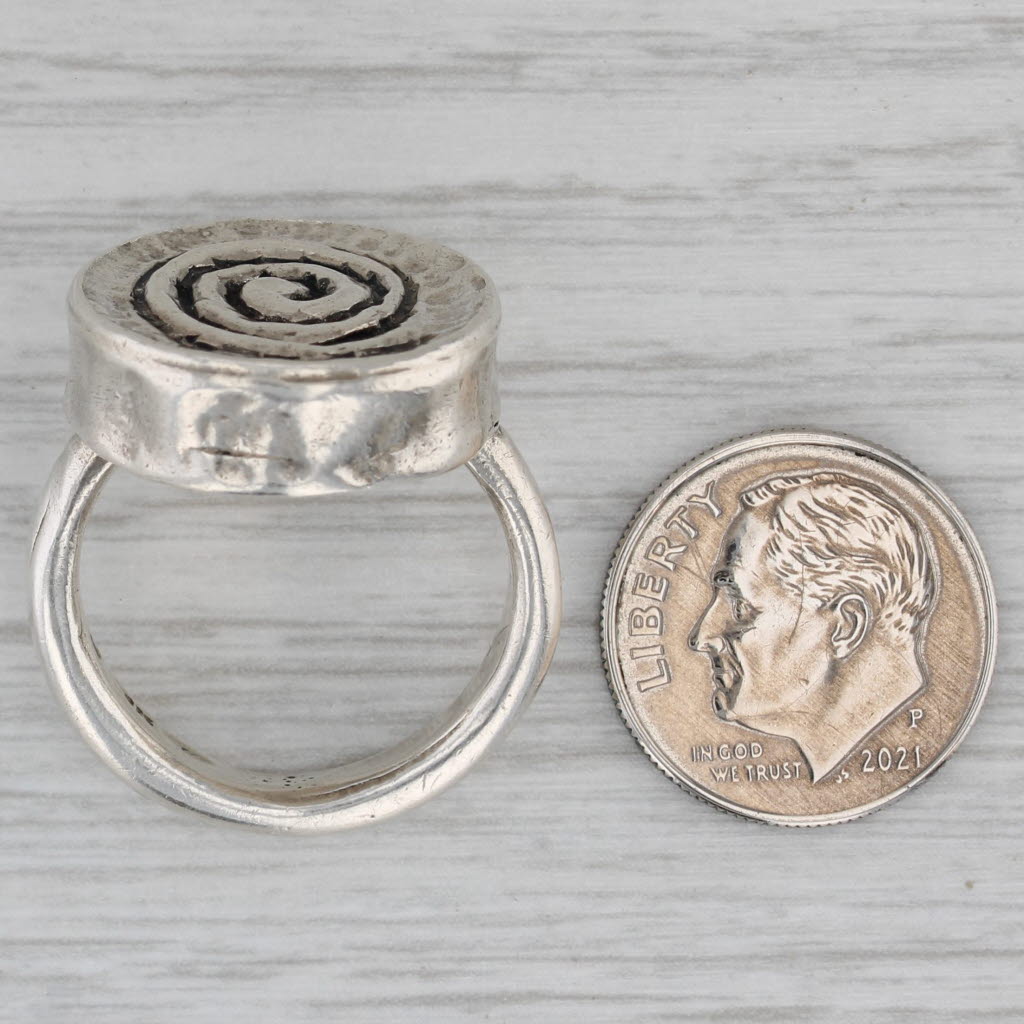 Gray Swirl Statement Ring Hammered Sterling Silver Size 8.5