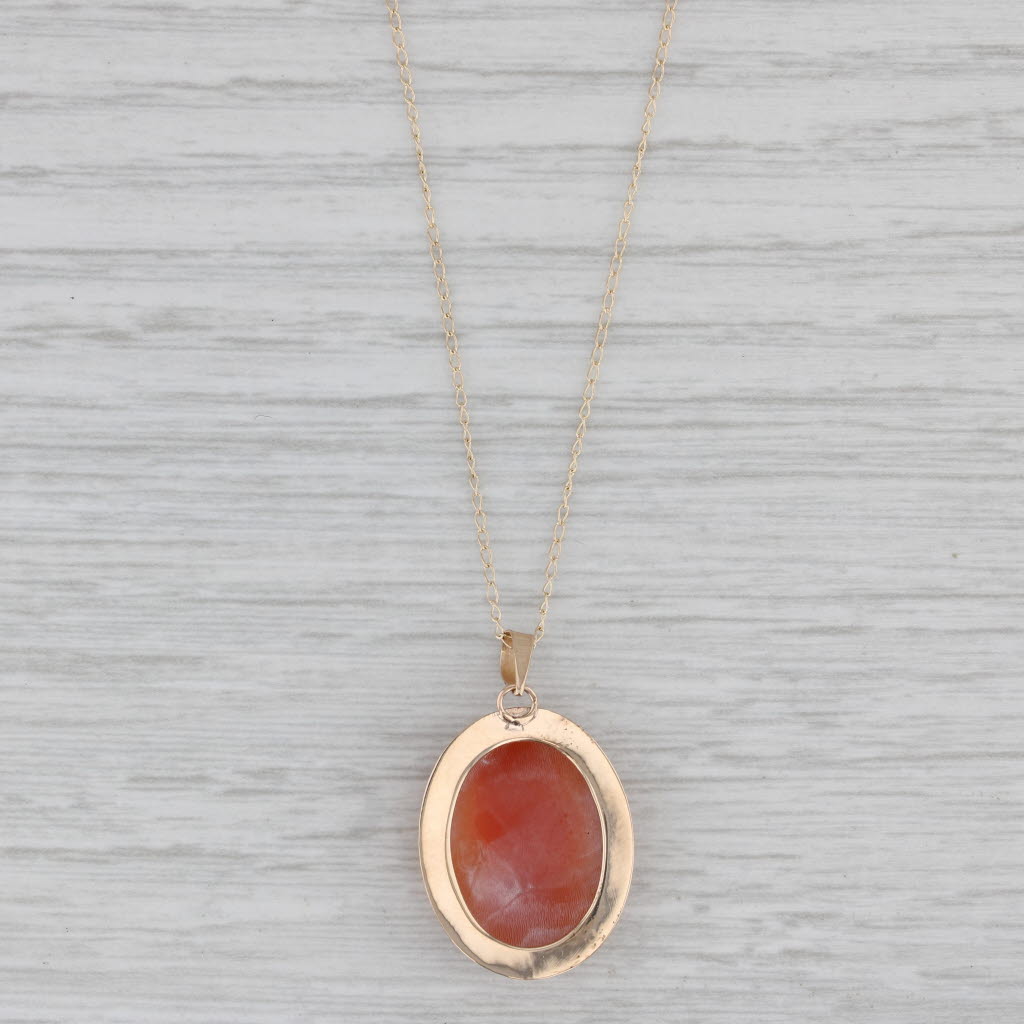 Gray Carved Shell Cameo Pendant Necklace 14k Yellow Gold 18" Curb Chain