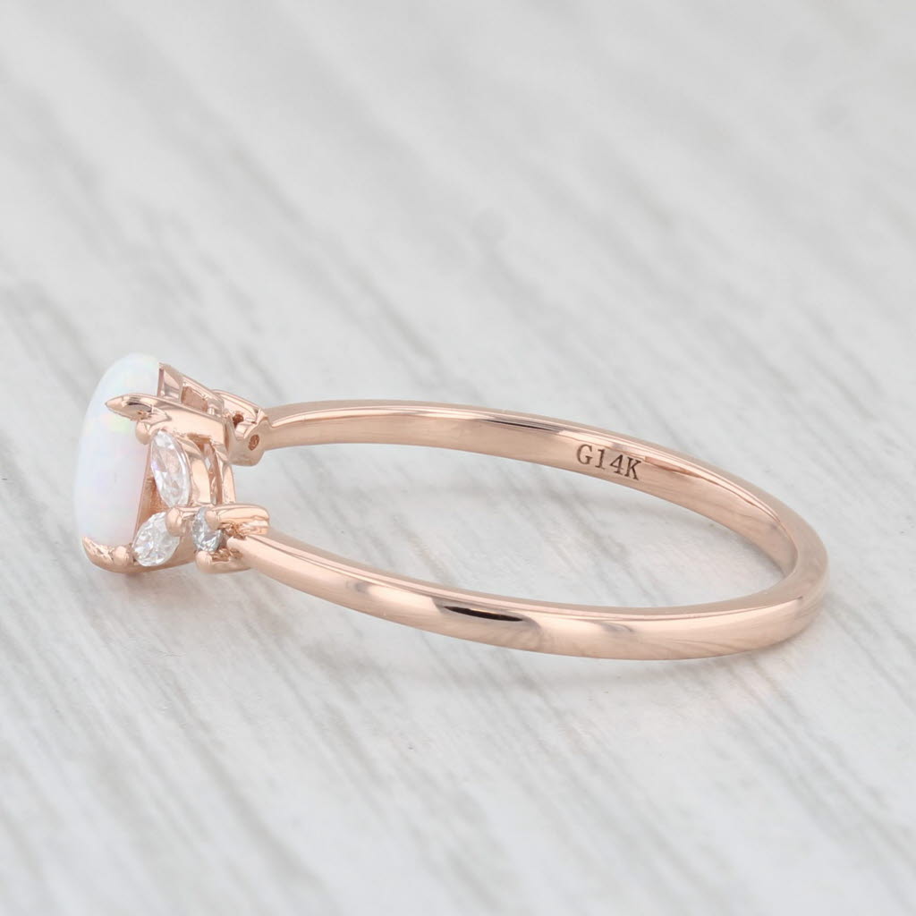 Light Gray Oval Lab Created Opal Cubic Zirconia Ring 14k Rose Gold Size 8.25