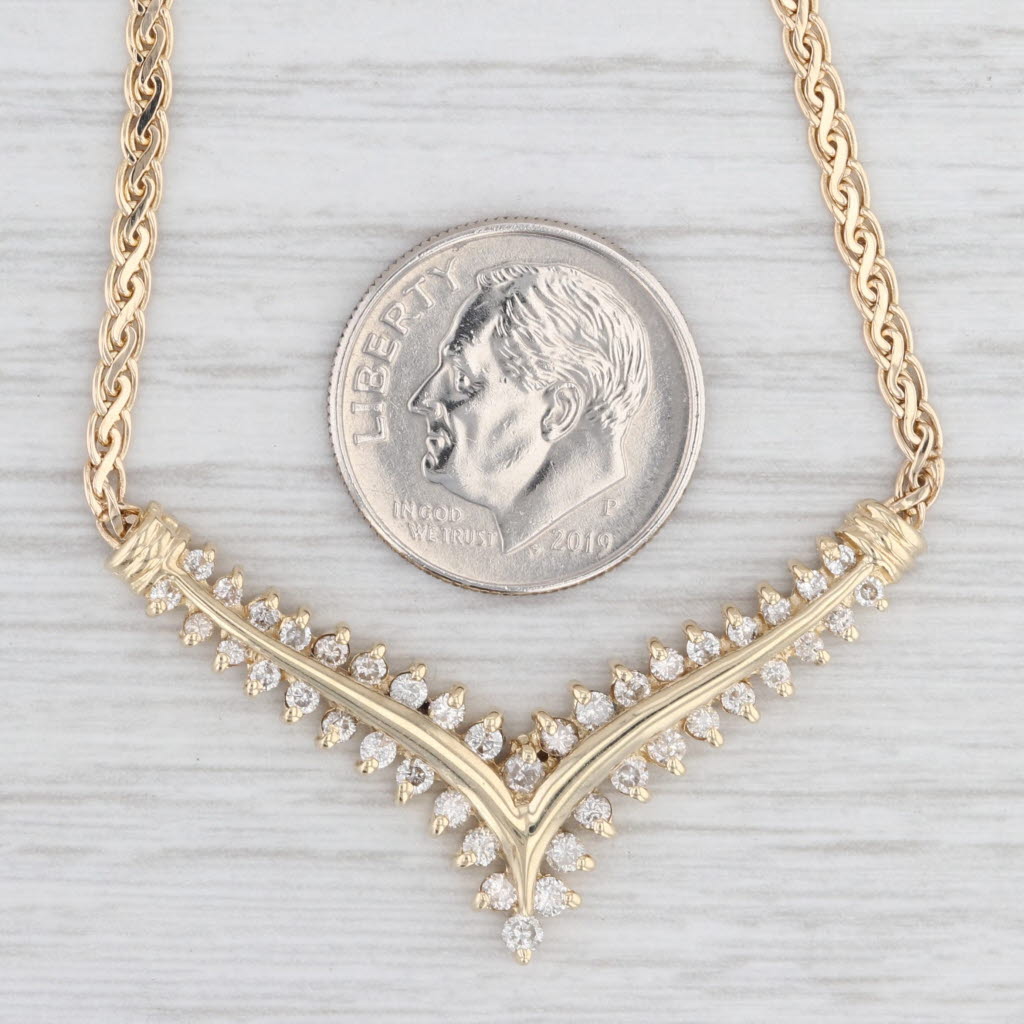 Light Gray 0.65ctw Diamond V Necklace 14k Yellow Gold 16.75" Woven Chain