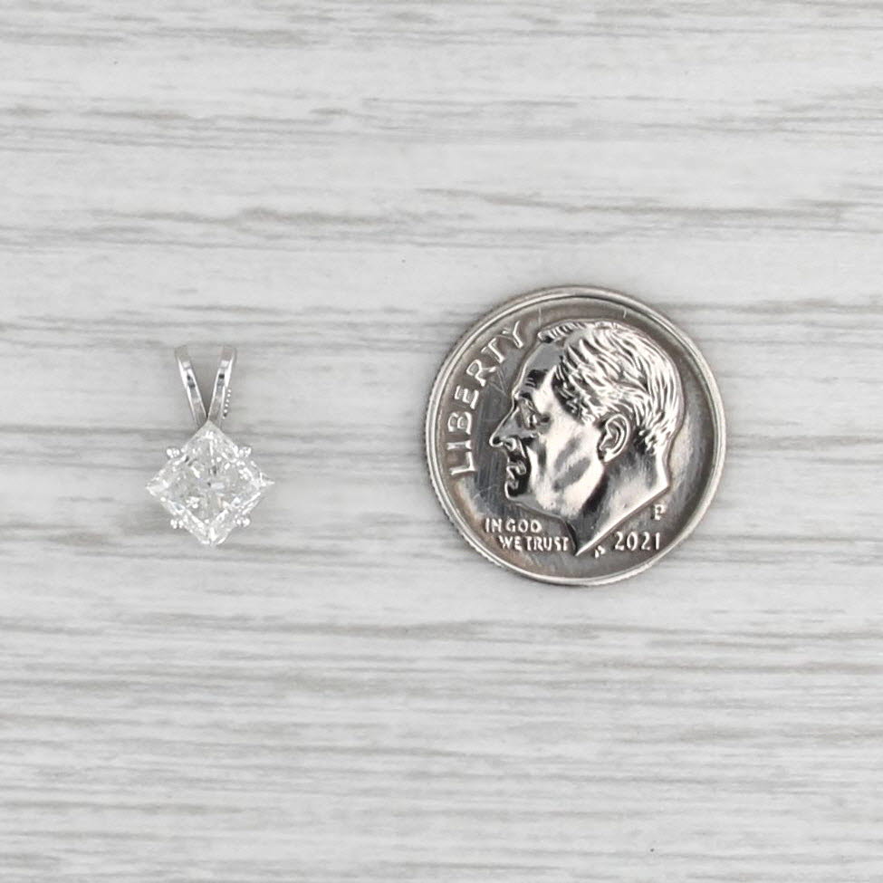 New 1.09ct Princess Solitaire Pendant 14k White Gold Small Drop