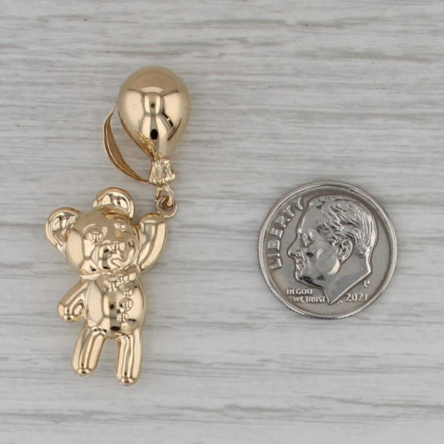Floating Teddy Bear Holding Balloon Pendant 18k Yellow Gold Statement