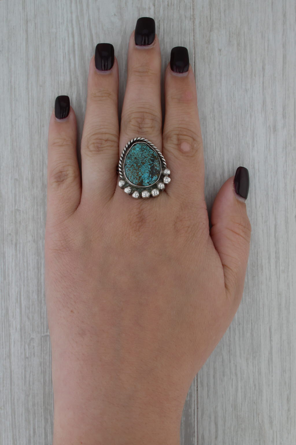 Vintage Signed Native American Turquoise Limonite Ring Sterling Silver Size 9