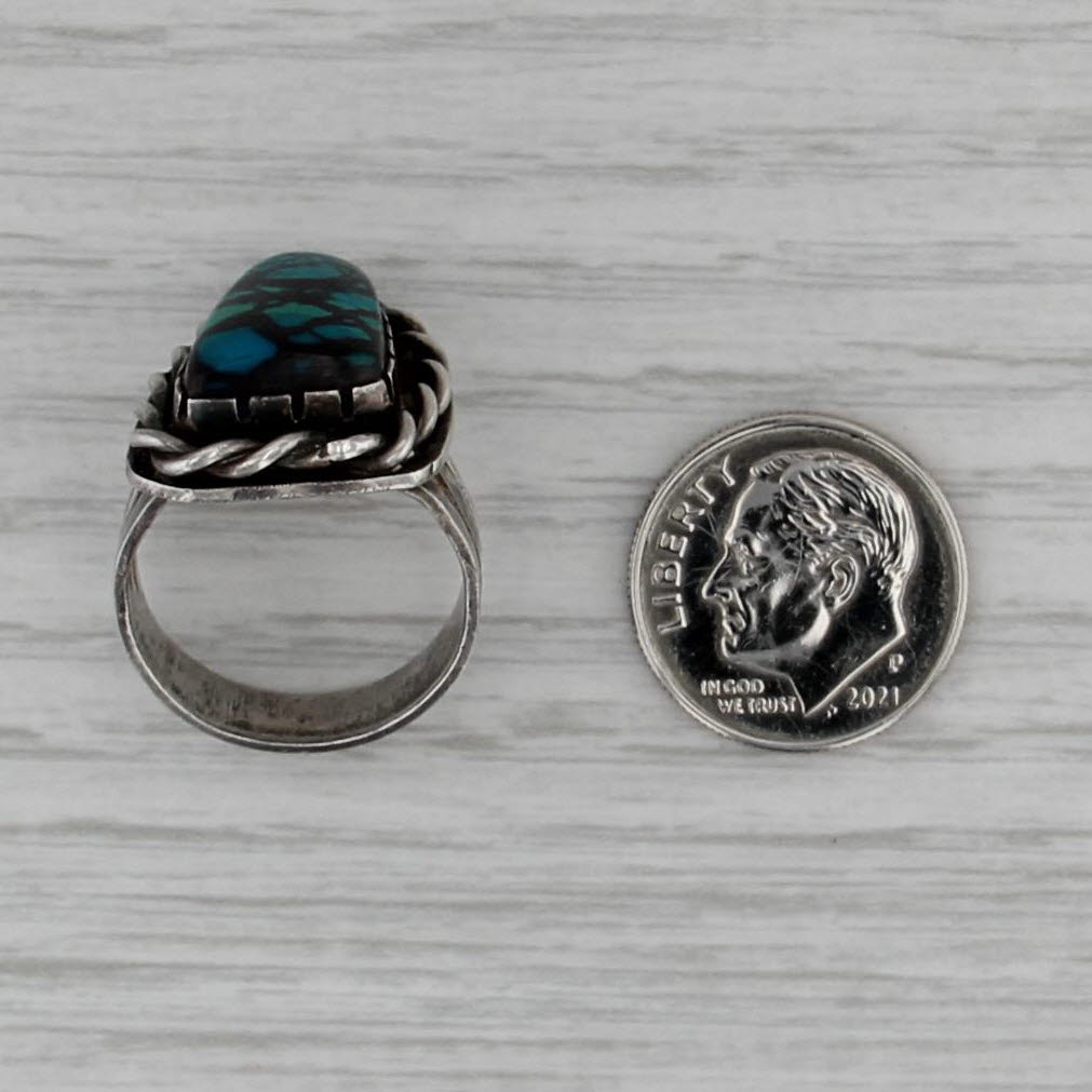 Imitation Turquoise Glass Ring Vintage Native American Sterling Silver Size 6.5