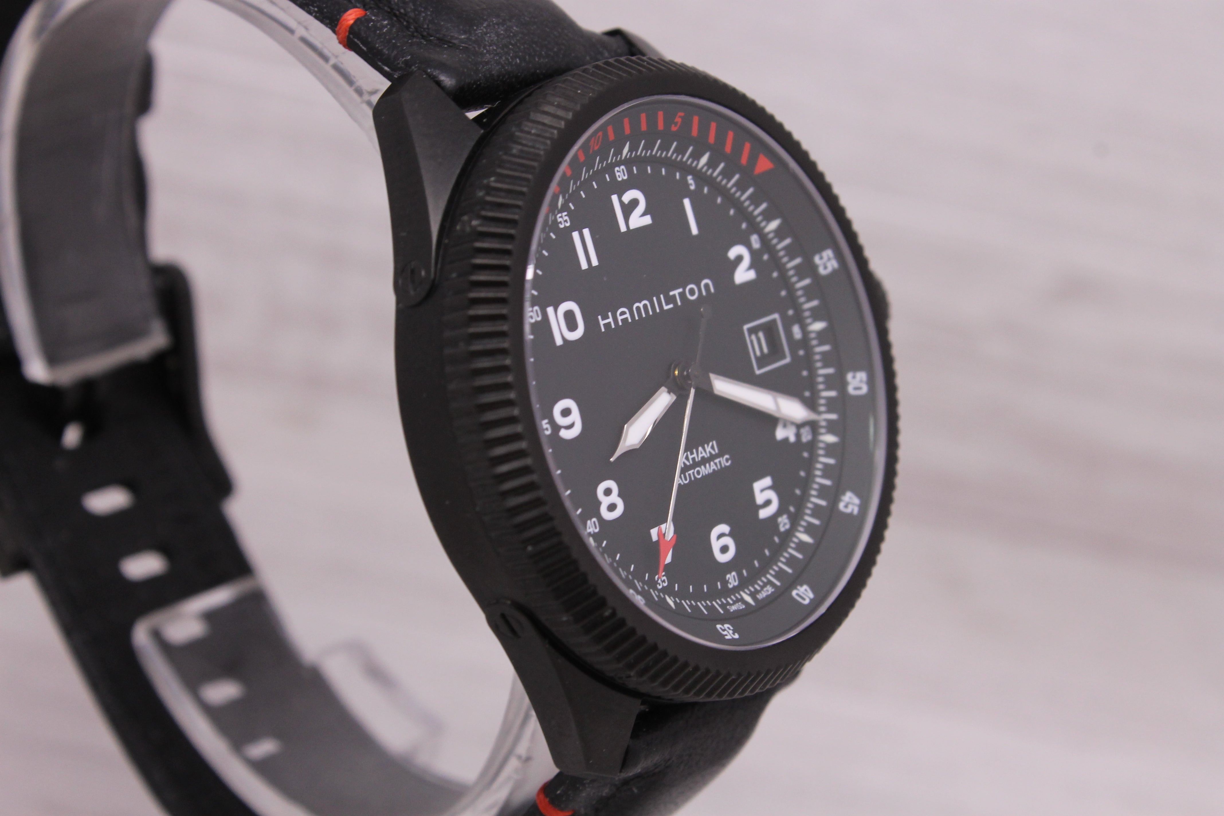 Gray Hamilton Khaki Air Zermatt Mens 42mm Black PVD Automatic Watch w Strap H766950