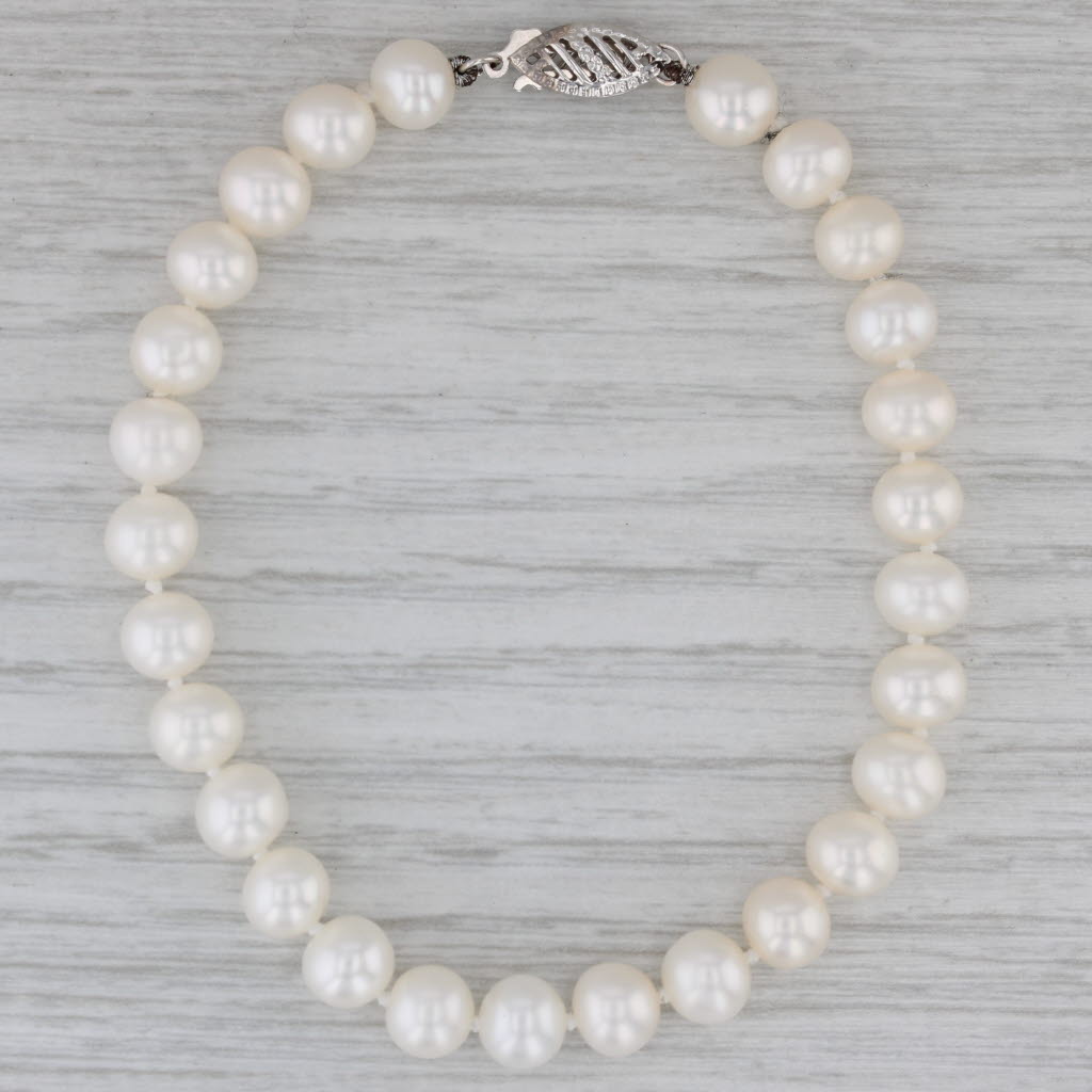 Gray 7" Single Cultured Pearl Strand Bracelet 14k White Gold 6.7mm