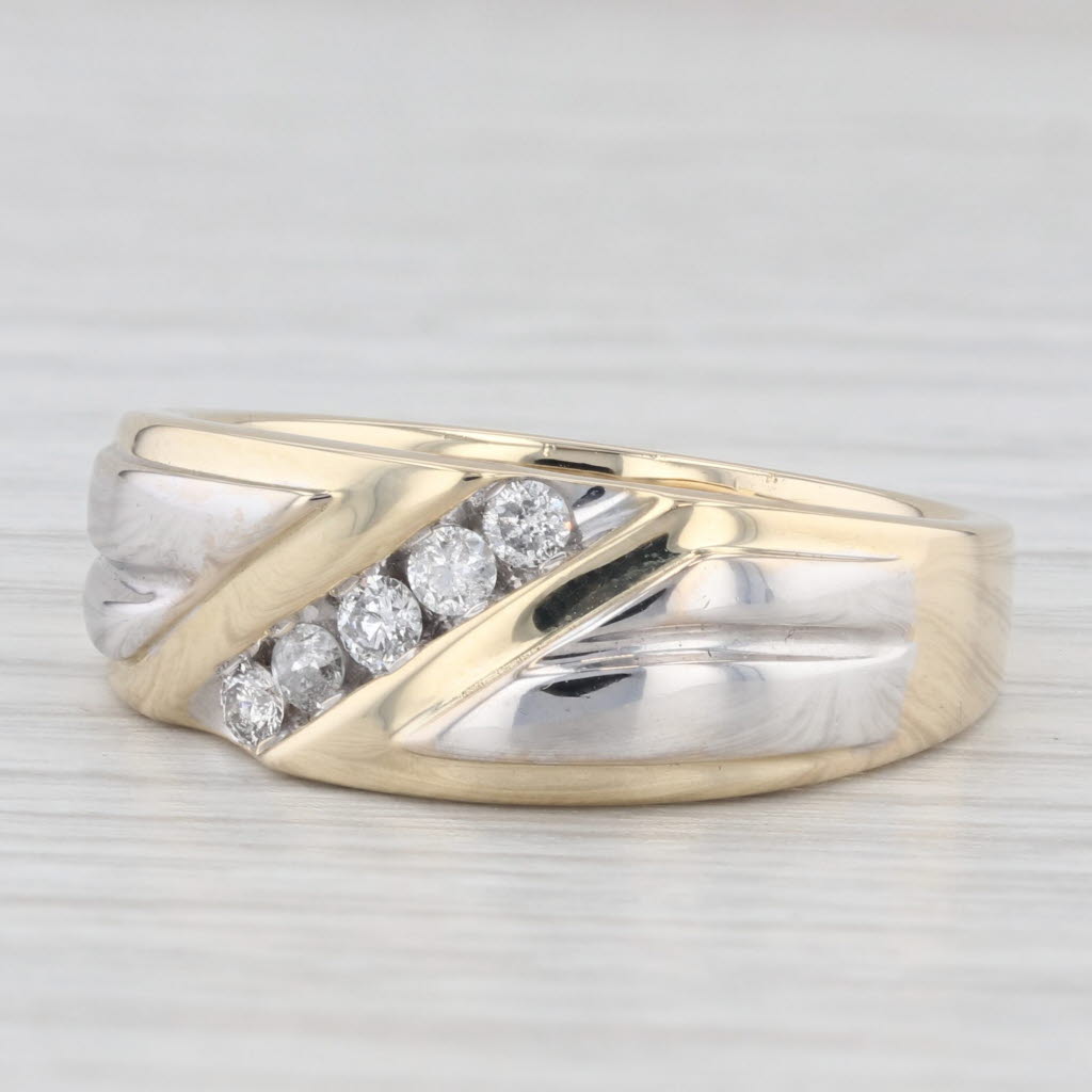 Light Gray 0.20ctw Diamond Men's Ring 10k Yellow Gold Size 10.5 Wedding Band