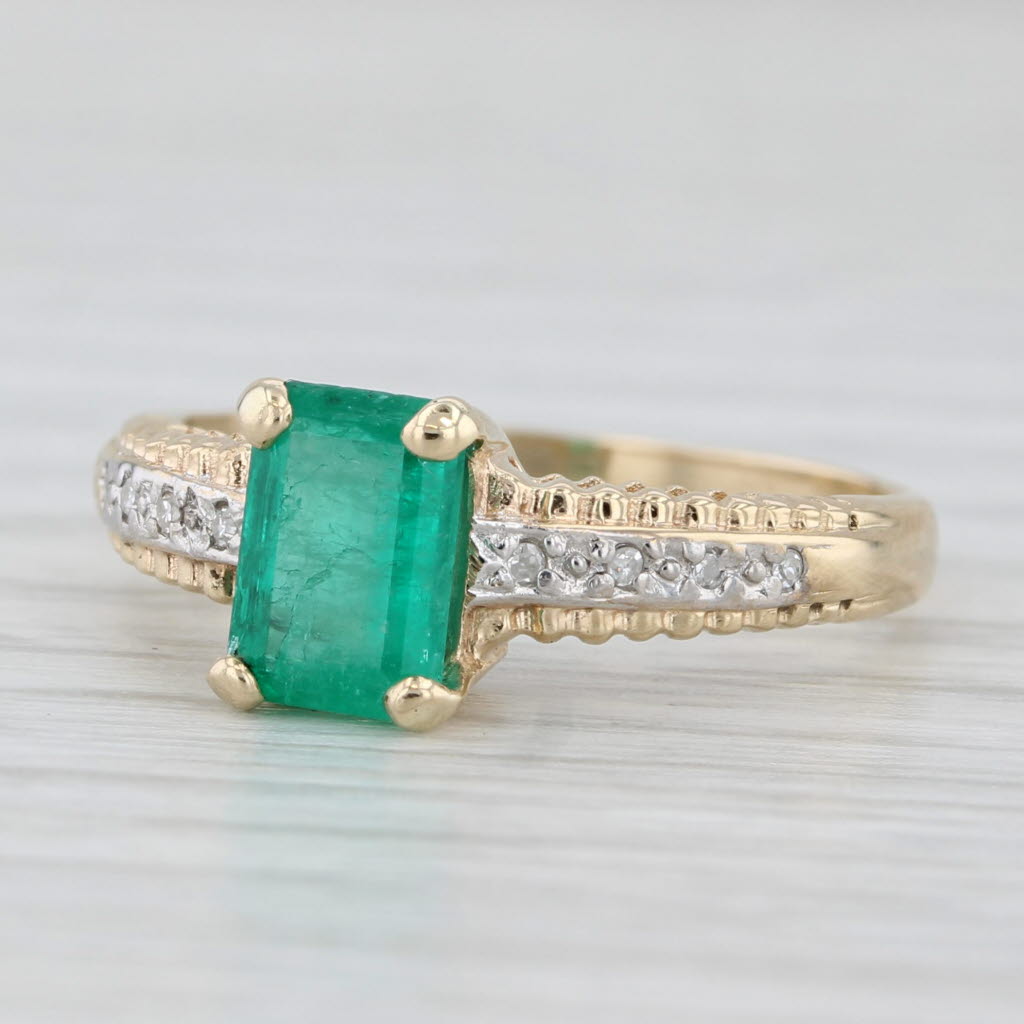 Light Gray 1.03ctw Emerald Cut Emerald Solitaire Ring 10k Yellow Gold Sz 7 Diamond Accents