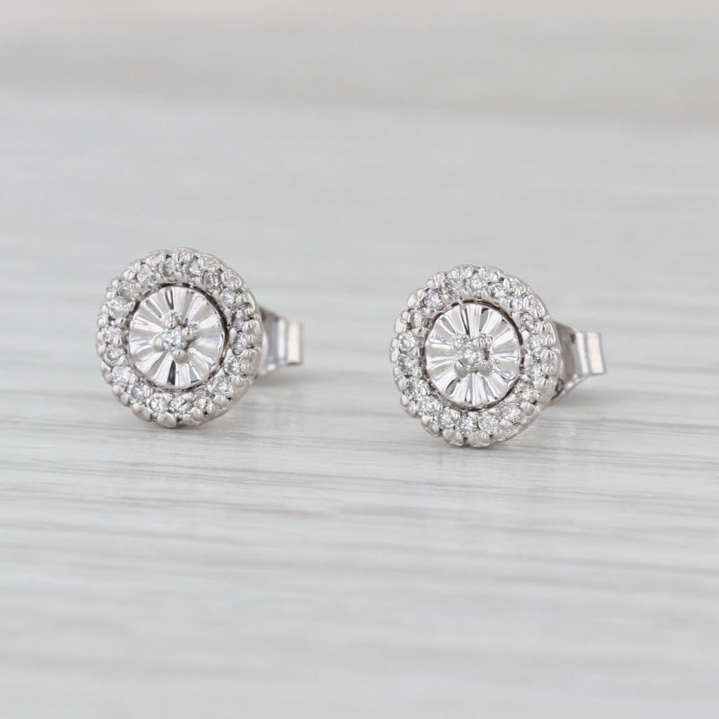 0.20ctw Diamond Halo Stud Earrings 14k White Gold Round Studs