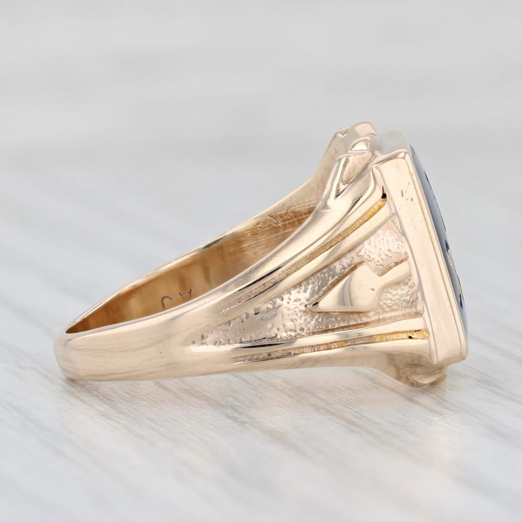 Light Gray Vintage Lab Created Blue Spinel Masonic Ring 10k Gold Square Compass Blue Lodge