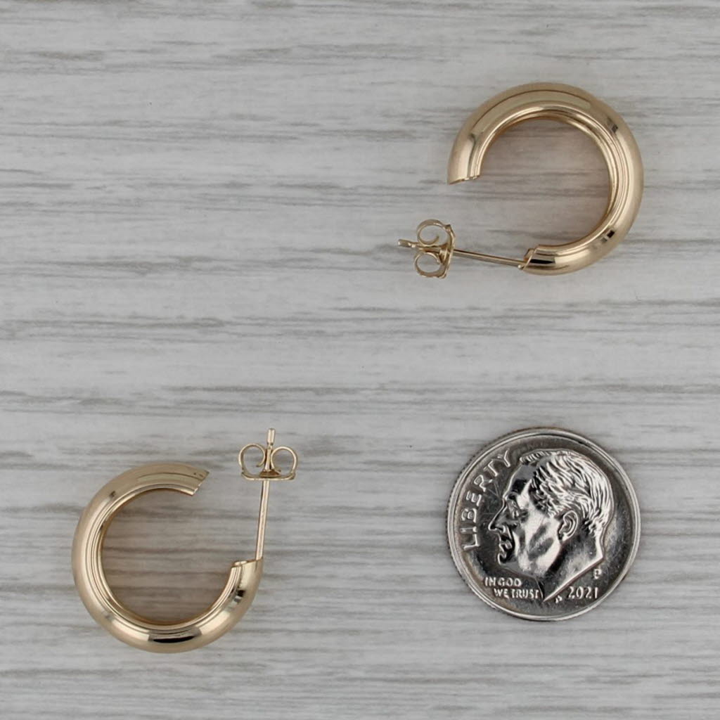 Small C-Hoop Earrings 14k Yellow Gold Butterfly Backs Round Hoops