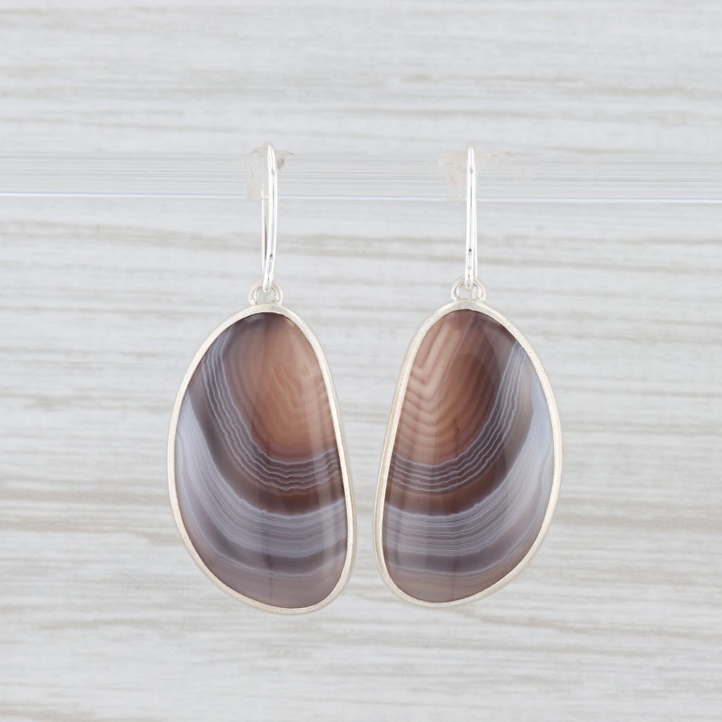 New Nina Wynn Marbled Agate Drop Earrings Sterling Silver Hook Posts