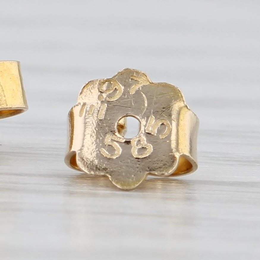 Light Gray Opal Buttercup Stud Earrings 14k Yellow Gold Round Cabochon Solitaires