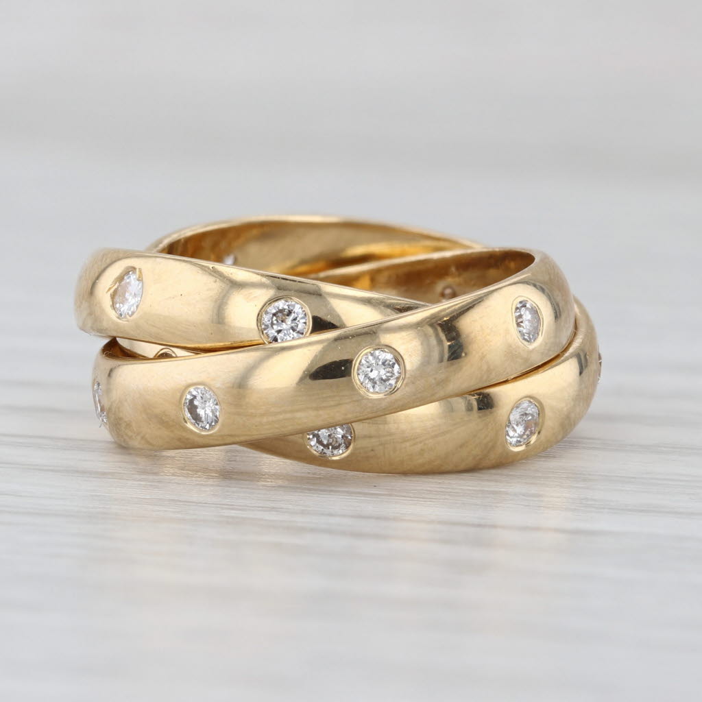 0.70ctw Diamond Dots Rolling Puzzle Ring 3-Bands 18k Yellow Gold Size 5.5