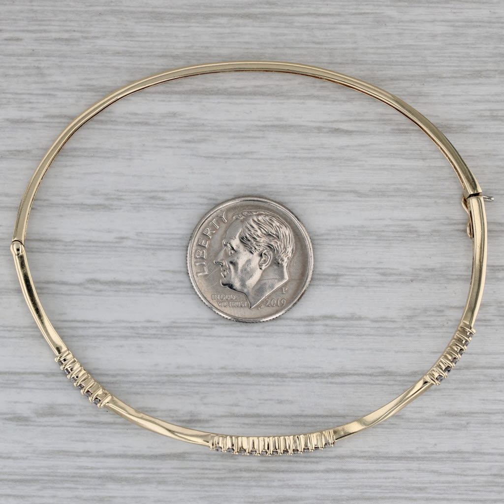 Dark Gray Contoured 0.25ctw Diamond Bangle Bracelet 10k Yellow Gold 6.75" 2.1mm