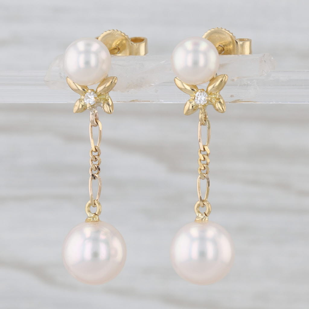 Mikimoto Pearl Dangle Earrings 18k Yellow Gold Pierced Drops