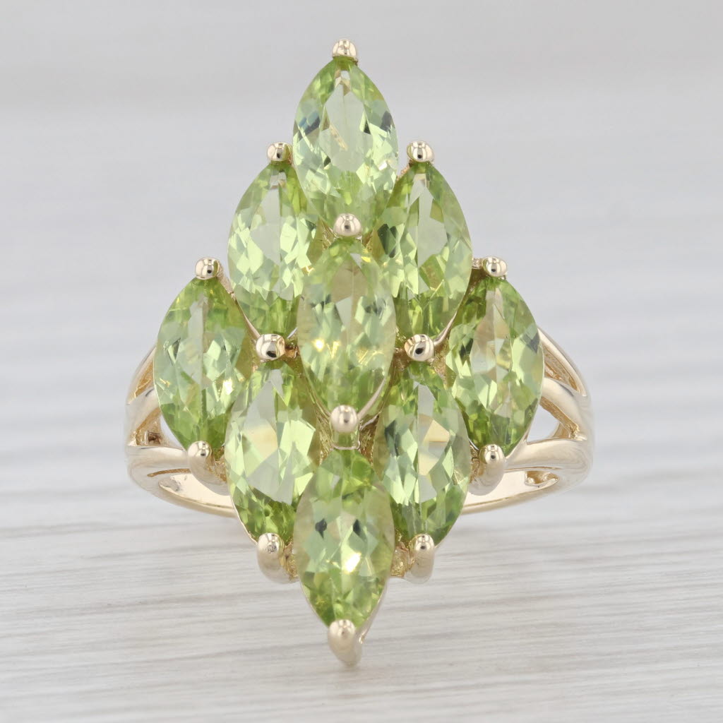 Light Gray 5.75ctw Green Peridot Cluster Cocktail Ring 10k Yellow Gold Size 6.25