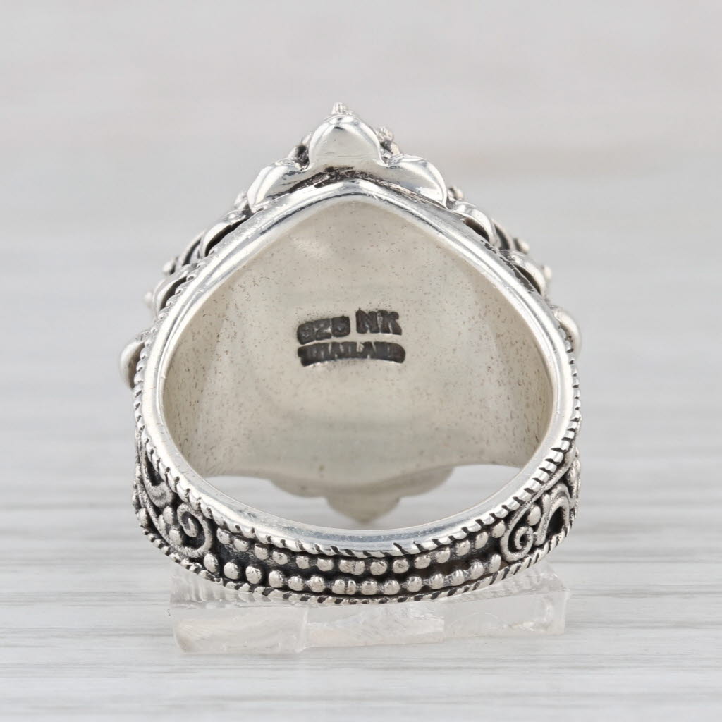 Orange Spiney Oyster Coral Resin Ornate Ring Sterling Silver Size 6.75