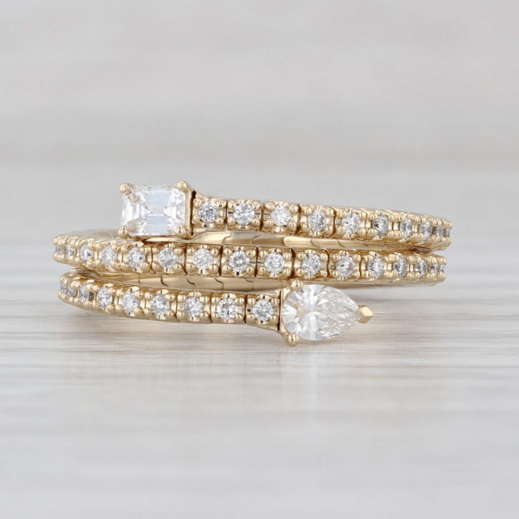 New 0.52ctw Diamond Coiled Band Ring 14k Yellow Gold Flexible Adjustable 6.75+