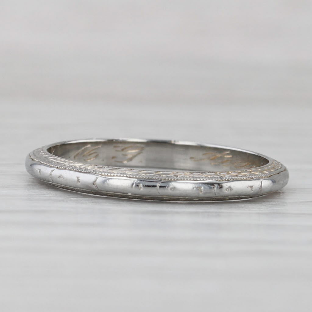 Gray Art Deco Wheat Pattern Wedding Band 18k White Gold Size 7 Stackable Ring