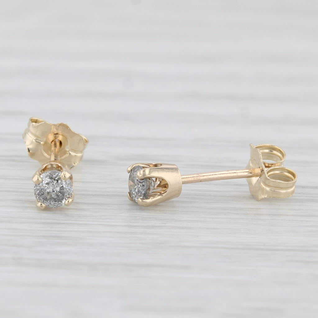 Light Gray 0.24ctw Round Solitaire Stud Earrings 10k Yellow Gold