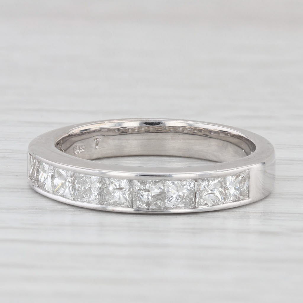 Light Gray 1ctw Diamond Wedding Band 14k White Gold Size 6.75 Bridal Channel Set Princess