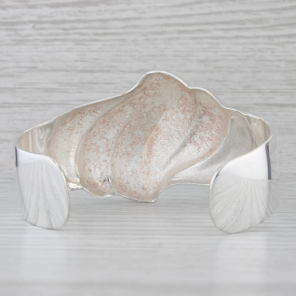 Gray Scalloped Beveled Statement Cuff Bracelet Sterling Silver 7.5"