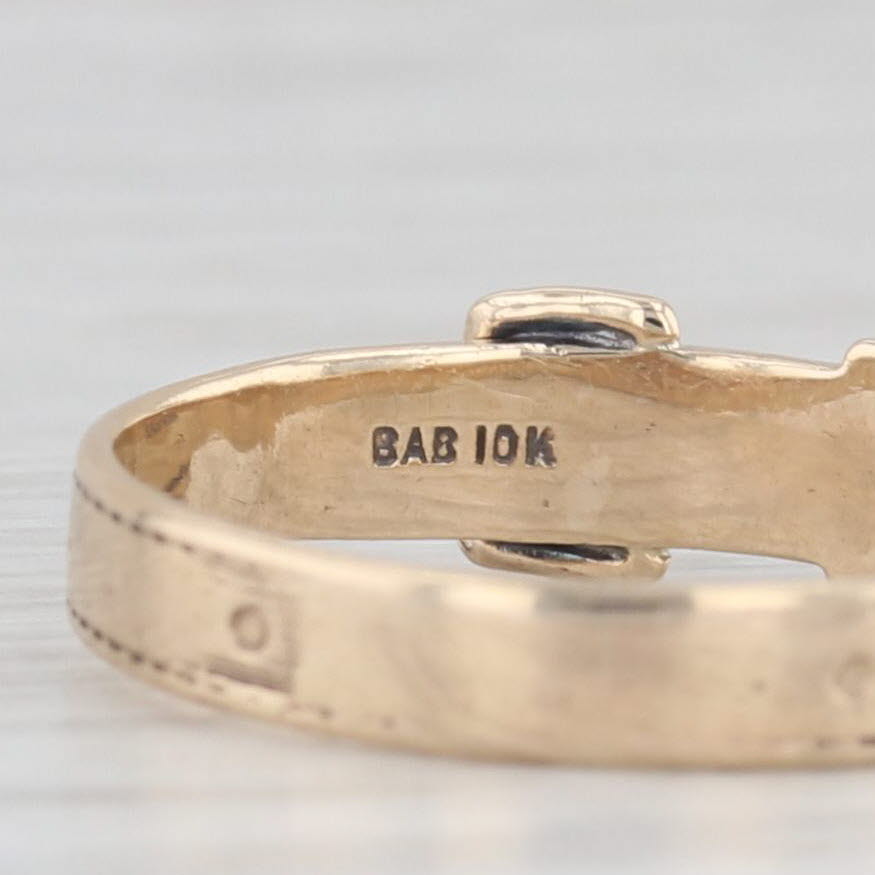 Light Gray Vintage Ballou Co BA Belt Buckle Ring 10k Yellow Gold Size 4 Stackable