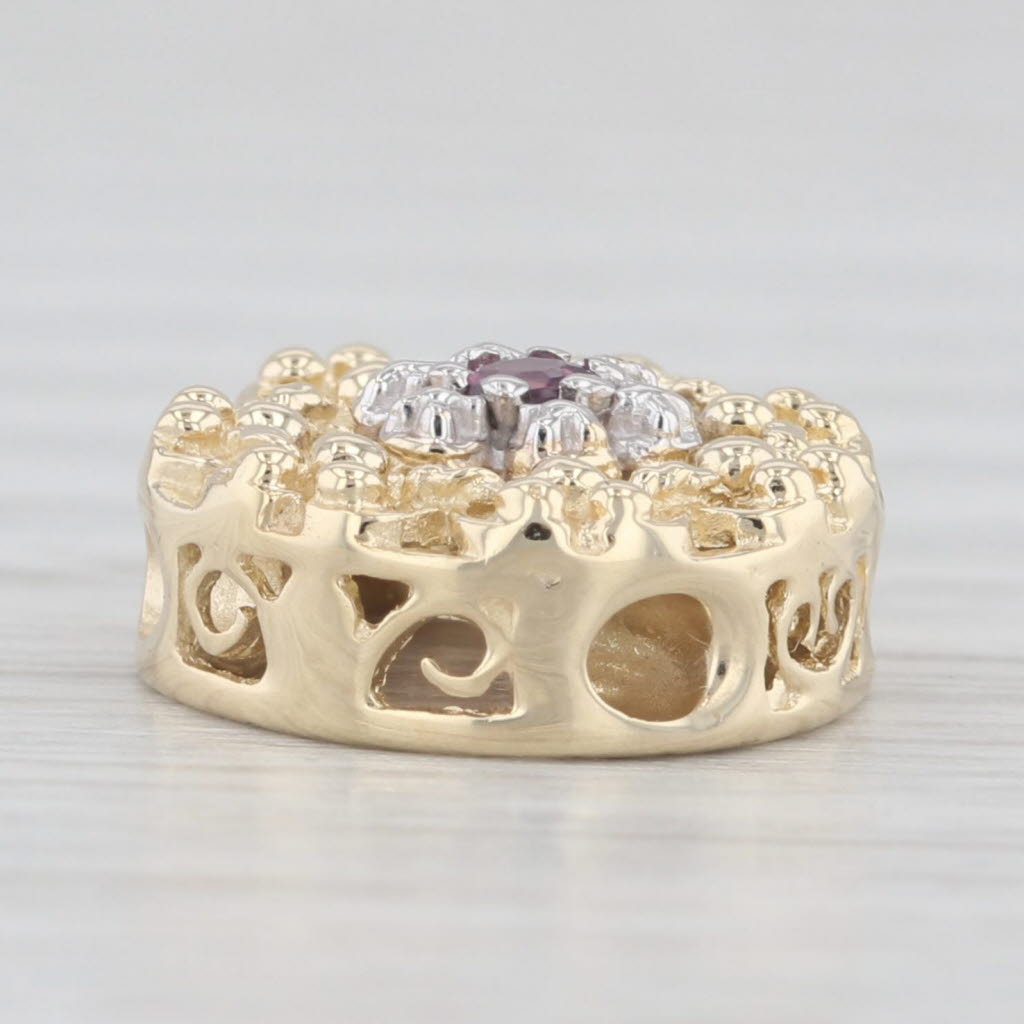 Light Gray Pink Sapphire Flower Wreath Slide Bracelet Charm 14k Gold Vintage OMG