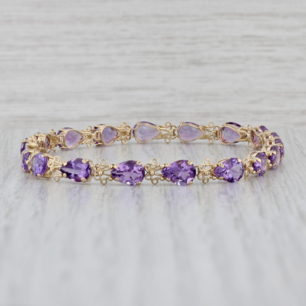 Gray 10.80ctw Amethyst Tennis Bracelet 14k Yellow Gold 7.5" 5.4mm