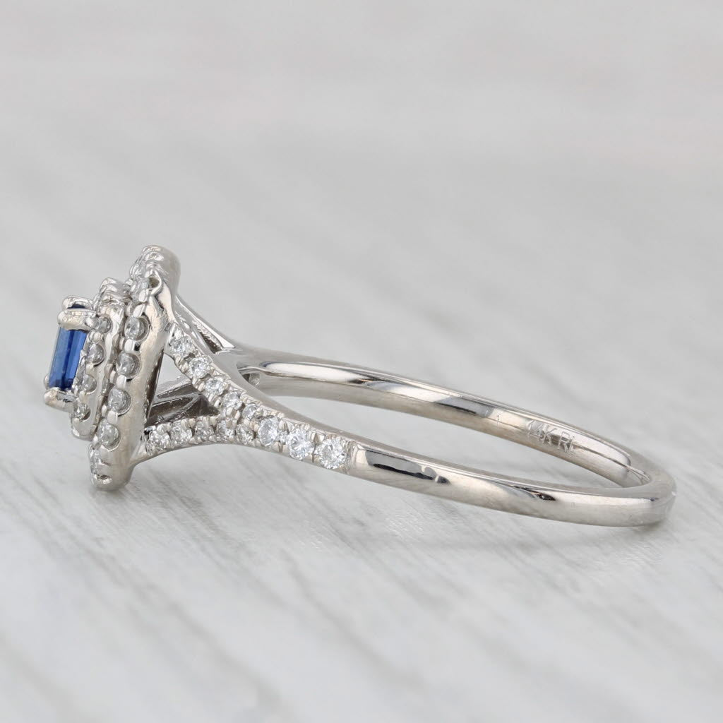 Gray 0.55ctw Blue Sapphire Diamond Halo Ring 14k White Gold Size 6.75 Engagement