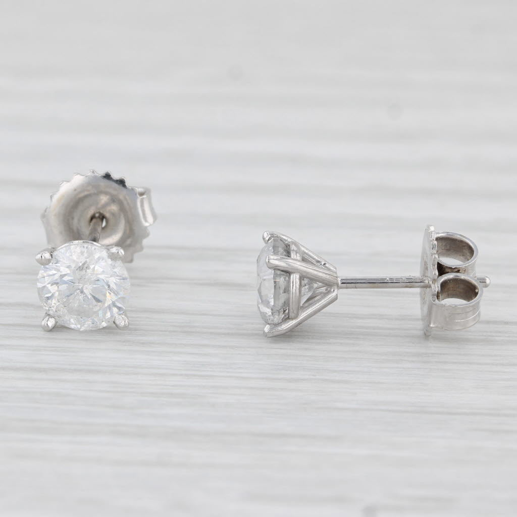 Light Gray 1.55ctw Round Diamond Solitaire Stud Earrings 14k White Gold