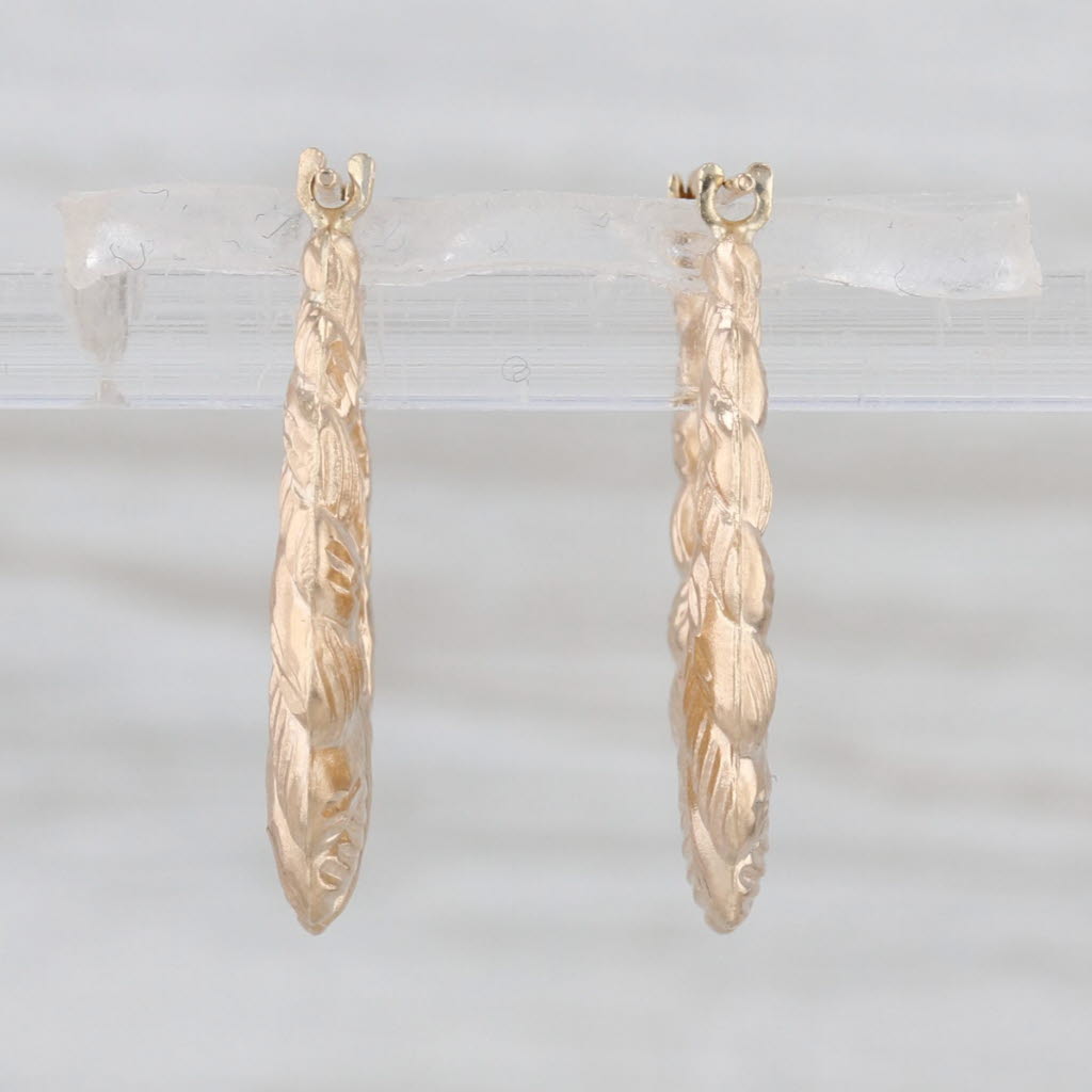 Scalloped Croissant Hoop Earrings 14k Yellow Gold Snap Top Oval Hoops