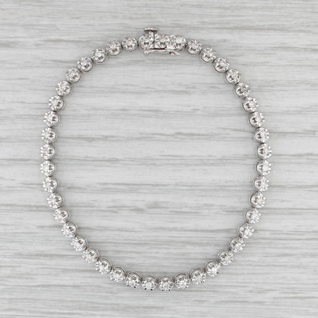 0.90ctw Diamond Tennis Bracelet 10k White Gold 7" 4mm