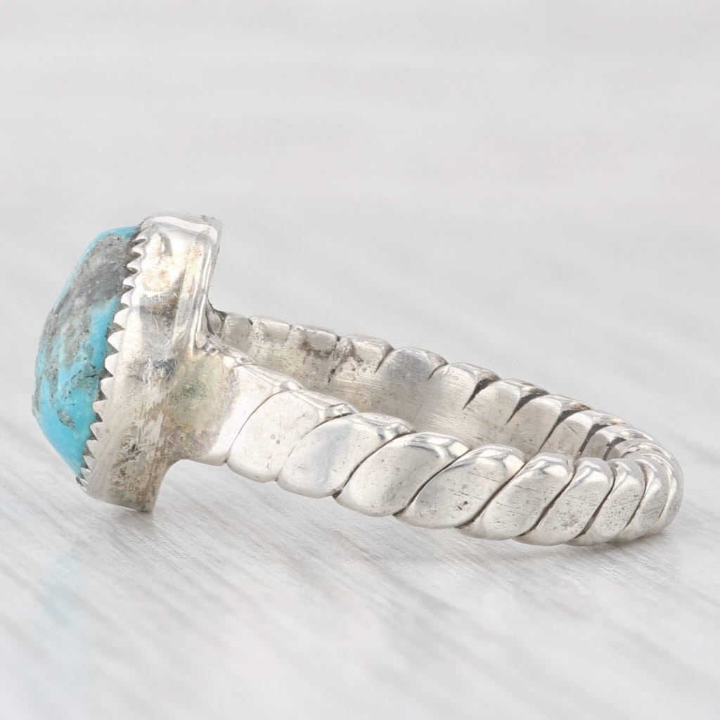 Light Gray Vintage Turquoise Round Cabochon Solitaire Ring Sterling Silver Native American