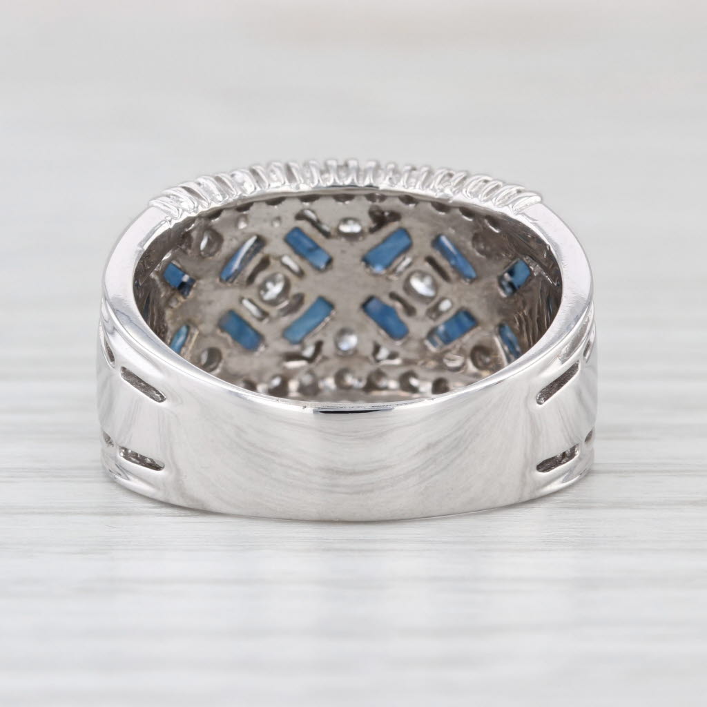 1.66ctw Blue Sapphire Diamond X Pattern Ring 14k White Gold Size 8 Cocktail