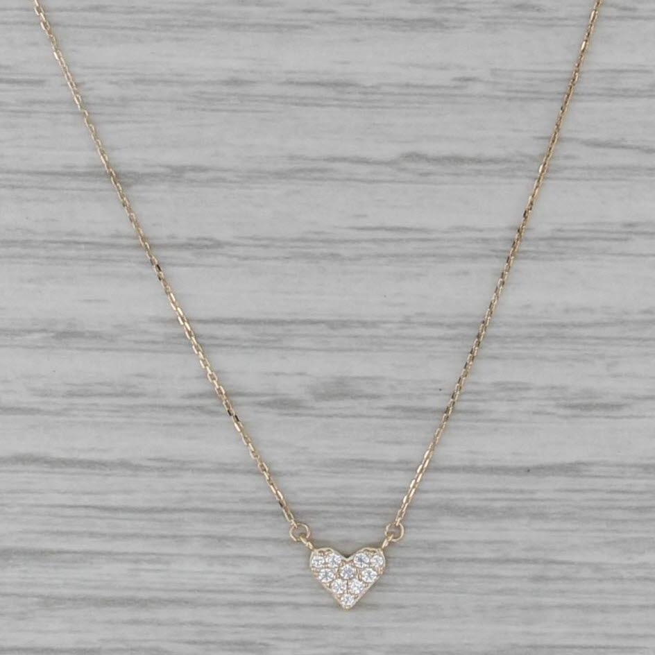 Cubic Zirconias Pave Heart Pendant Necklace 14k Yellow Gold 17" Cable Chain