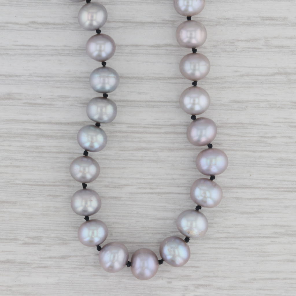 Gray Graduated Gray Cultured Pearl Bead Strand Necklace 14k Yellow Gold 19"
