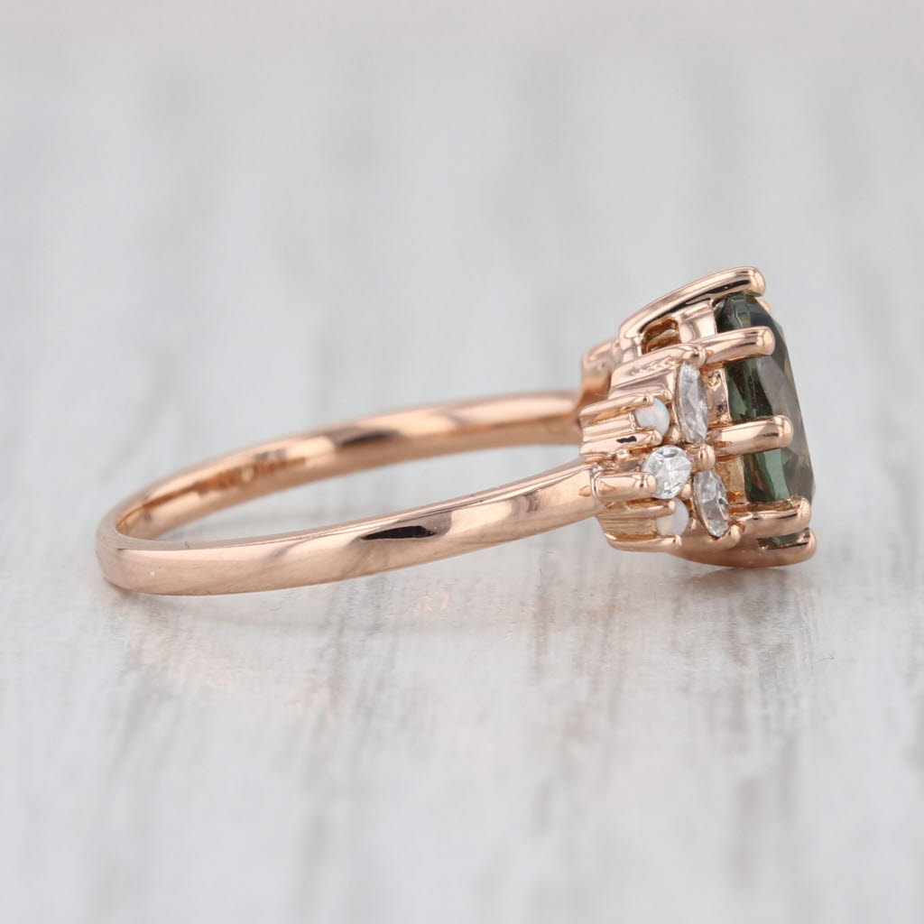 1.43ctw Lab Created Green Spinel Moissanite Opal Ring 18k Rose Gold Size 5.75