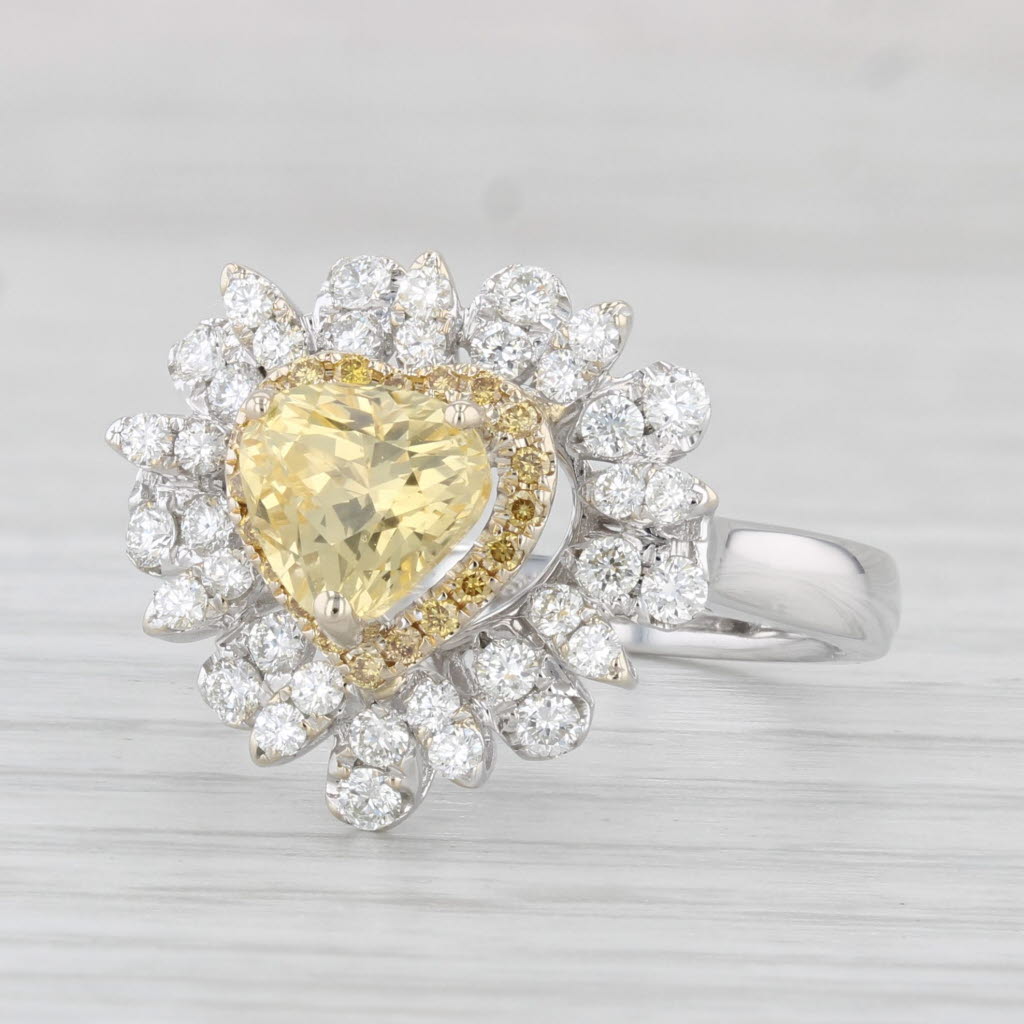 Light Gray 2.18ctw Yellow Sapphire Diamond Halo Heart Ring 14k White Gold Size 7 Cocktail