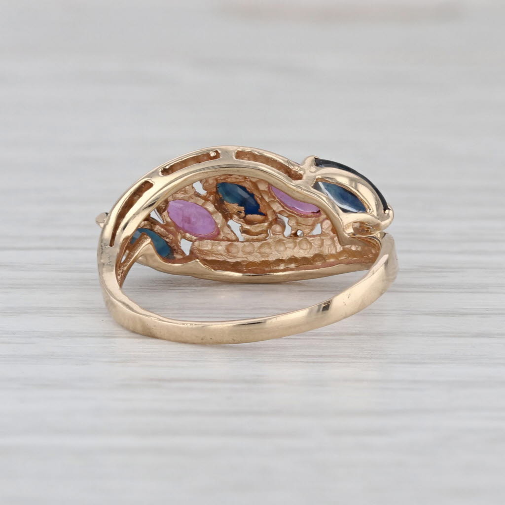 3.18ctw Blue Pink Sapphire Ring 14k Yellow Gold Size 5.75 Tiered 5-Stone
