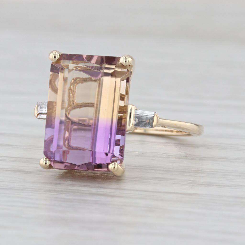 Luxoro 6.77ctw Ametrine Diamond Ring 10k Yellow Gold Size 8 Cocktail