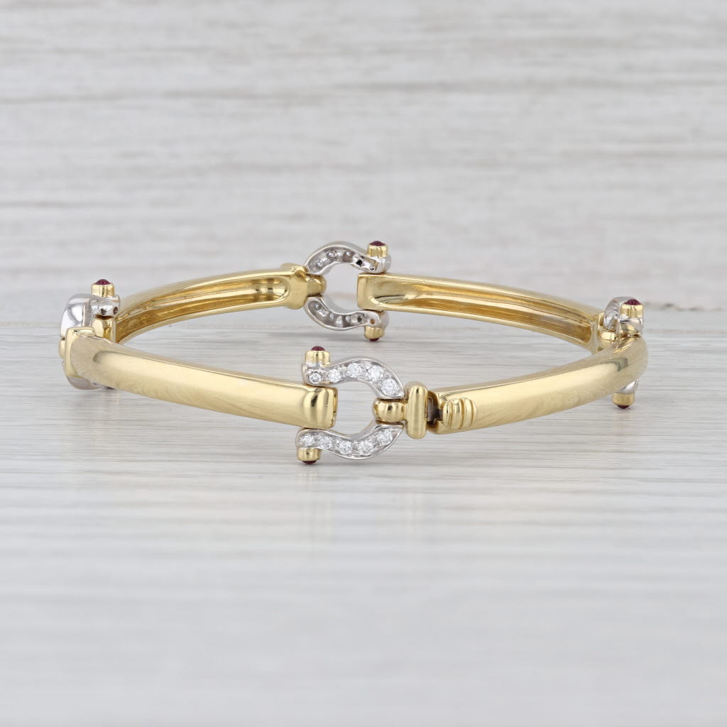 Horseshoe Bar Link Bracelet 18k Yellow White Gold Ruby 0.38ctw Diamond 6.75"