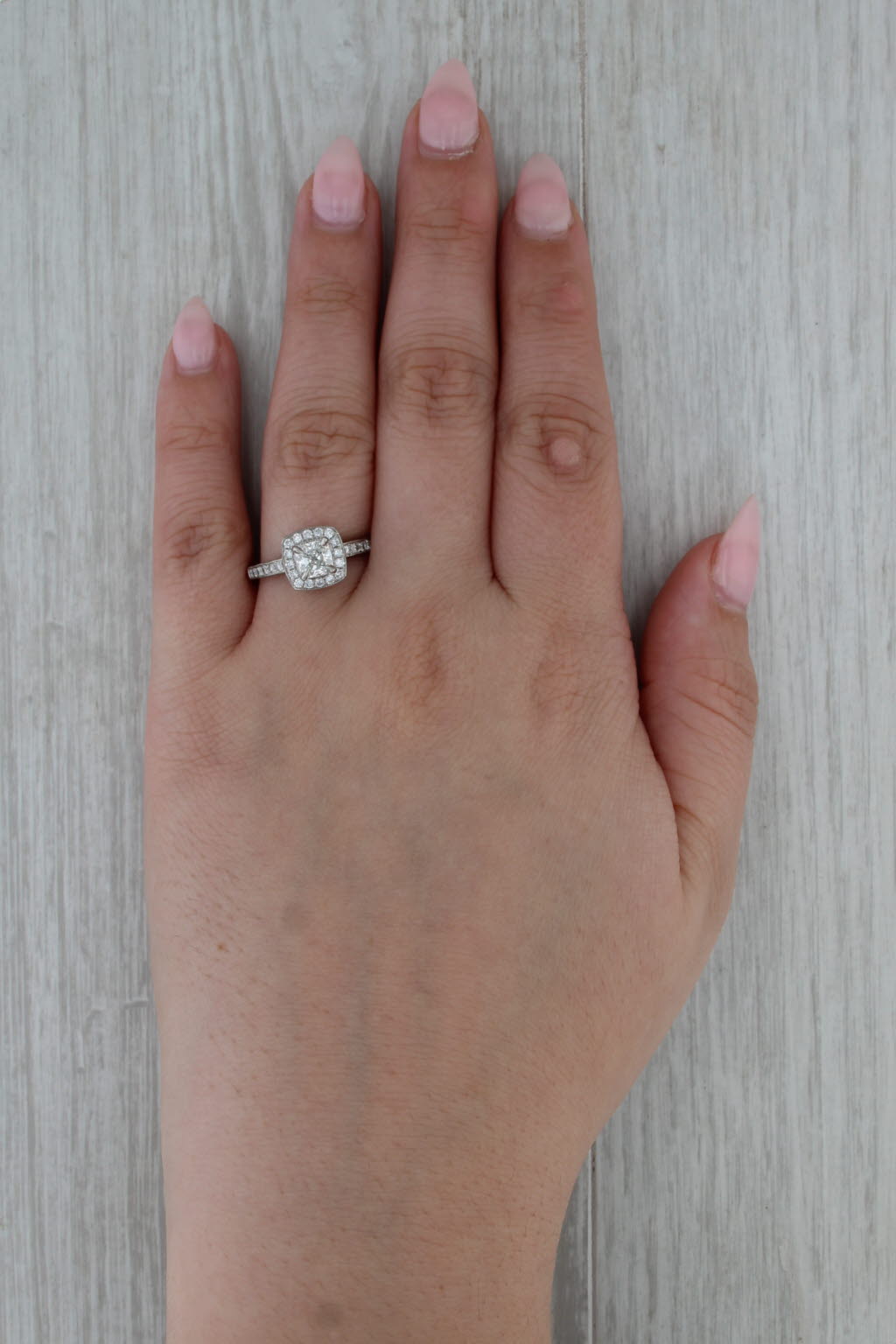 1.42ctw Cushion Diamond Halo Engagement Ring 14k White Gold Size 8.5 GIA