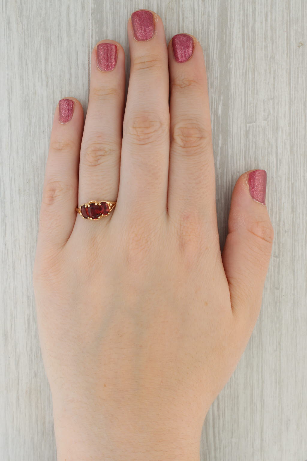 Tan 2.06ctw Oval 3-Stone Garnet Ring 10k Yellow Gold Size 9.5