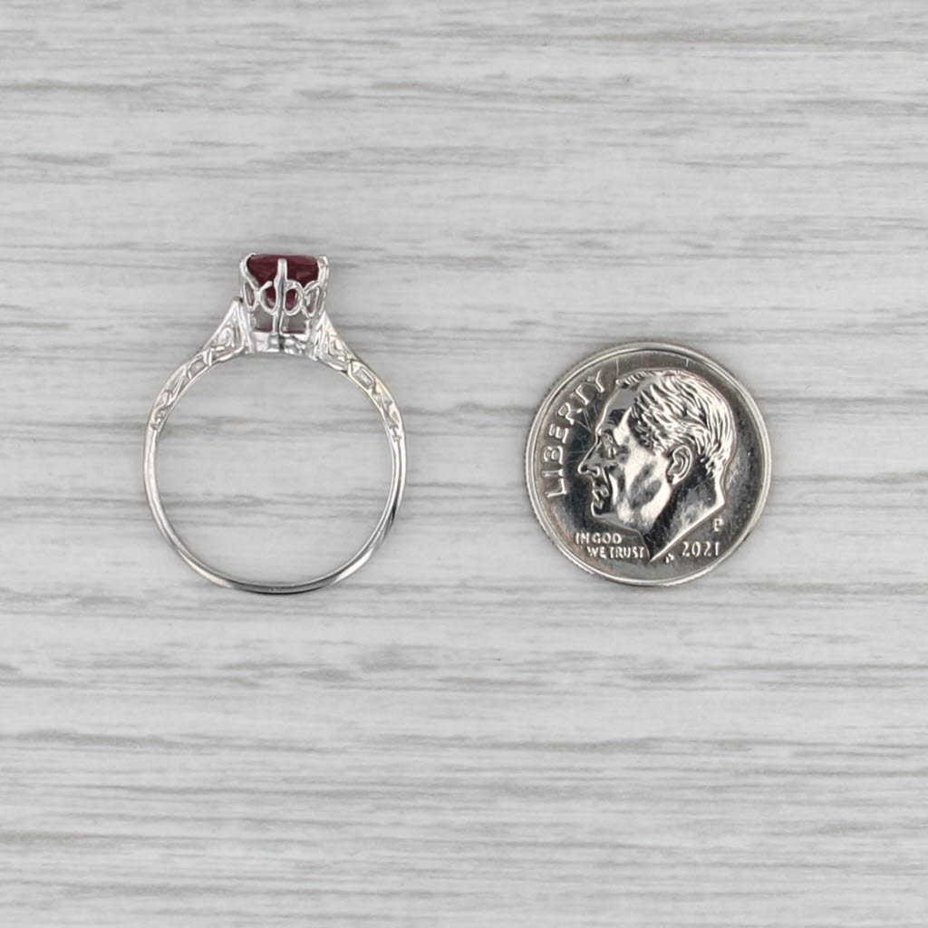 Vintage 0.90ct Ruby Round Solitaire Ring 14k White Gold Size 6.25 Etched Band