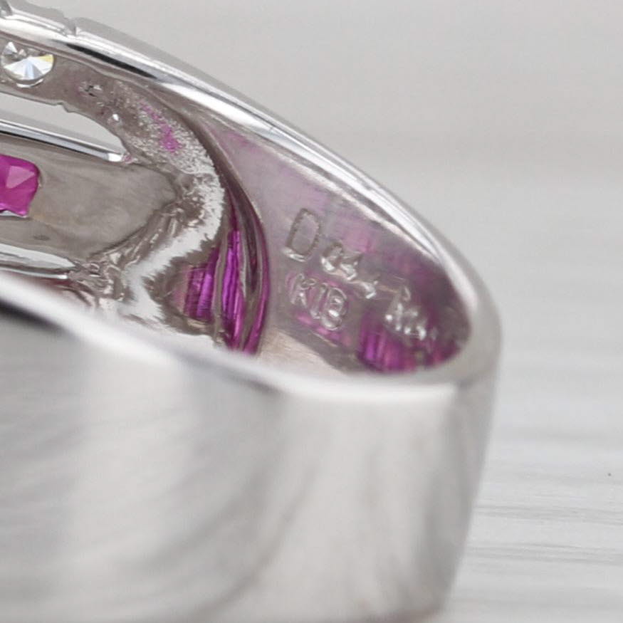 1.89ctw Ruby Diamond Ring 18k White Gold Size 7.5 Cocktail Stackable Band Design