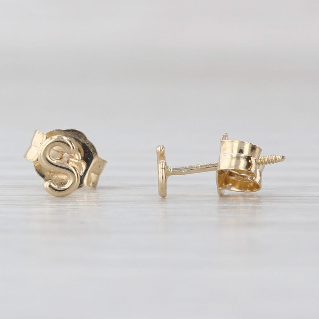 Letter Initial S Stud Earrings 14k Yellow Gold Pierced Studs